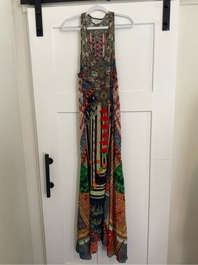 Camilla Printed Bohemian Multi-Color Silk Maxi Dress EUC 0900